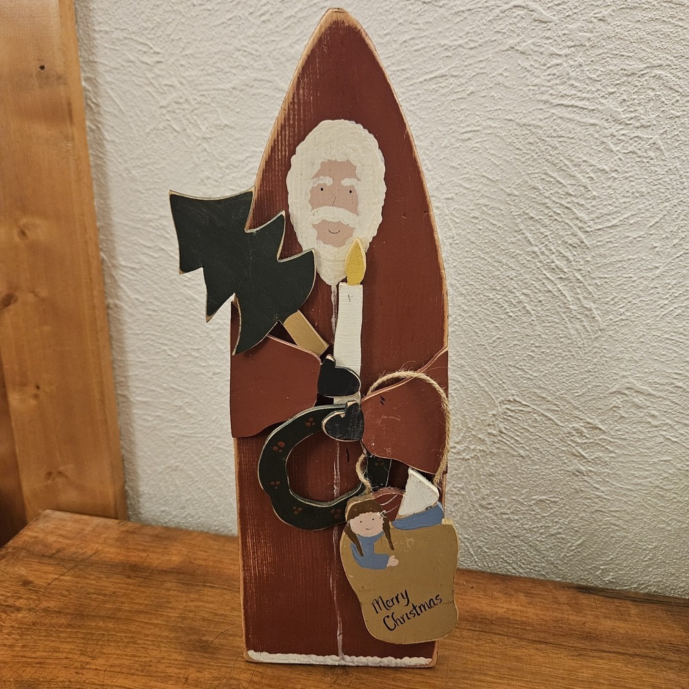 Primitive Wood Santa Tabletop 14.5" Tall Hand Painted Christmas Rustic Hand Made
